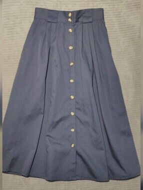 Cabin Creek Navy Button Front Elastic-Waist Midi Skirt